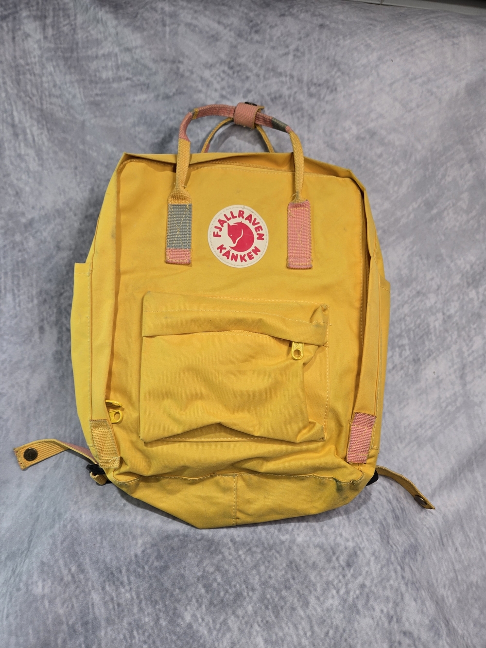 Fjallraven Kanken Yellow Backpack with Pink Accents